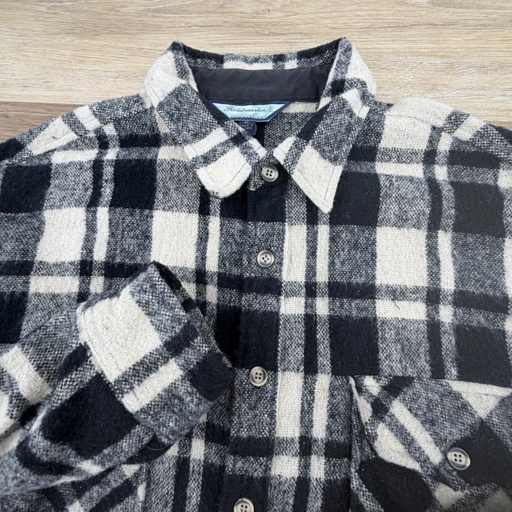 Fieldmaster Vintage Men's Wool Shacket Jacket White Plaid Size XL